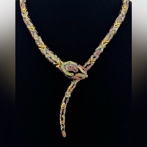Vintage Roberto Cavalli Enamel & Crystal Patterned Snake Collar Necklace UNISEX